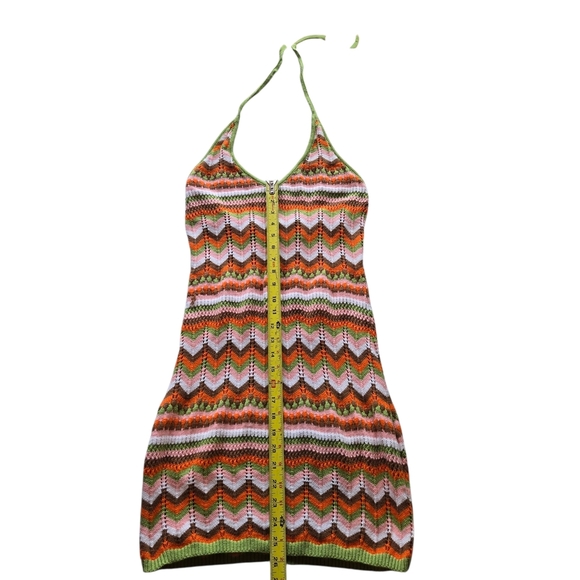 Vibrant Chevron Knit Halter Mini Dress - Picture 7 of 9